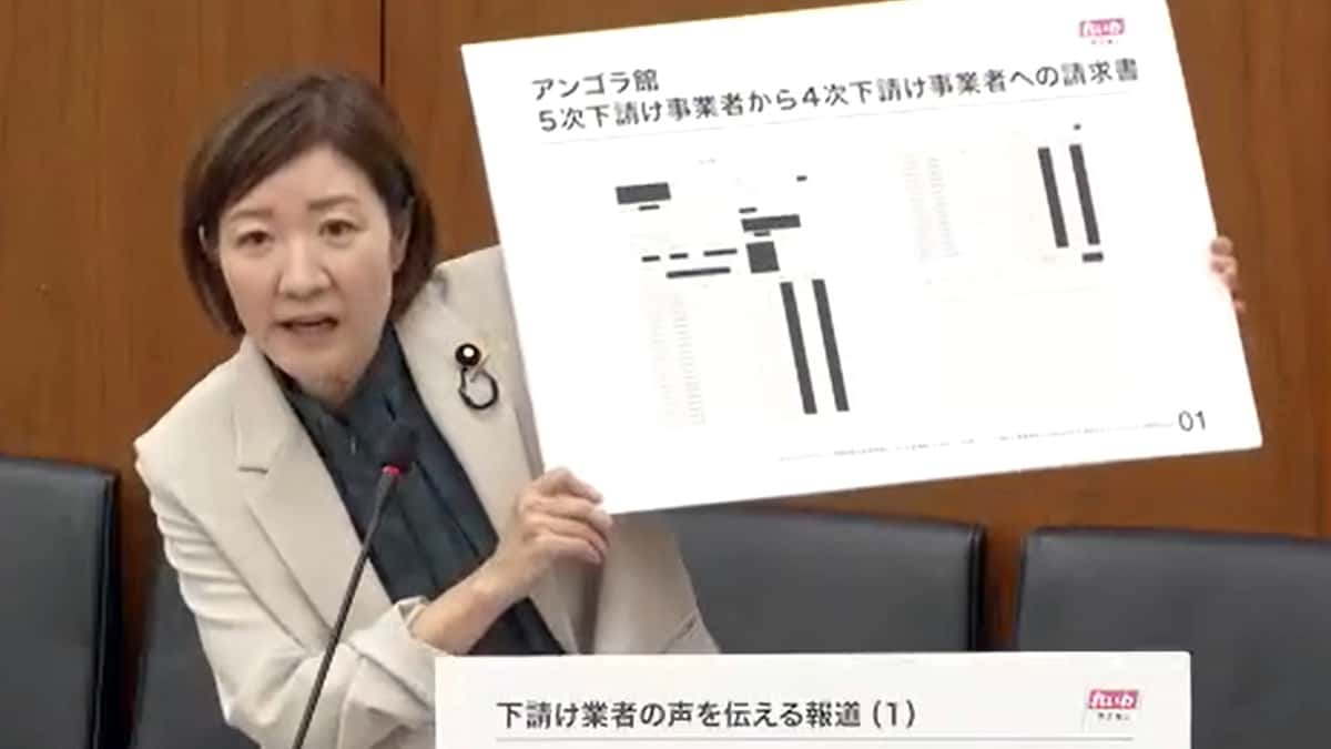 れいわ・大石晃子氏、使用不許可のパネル掲げ抗議　衆院経済産業委、委員長に制止される